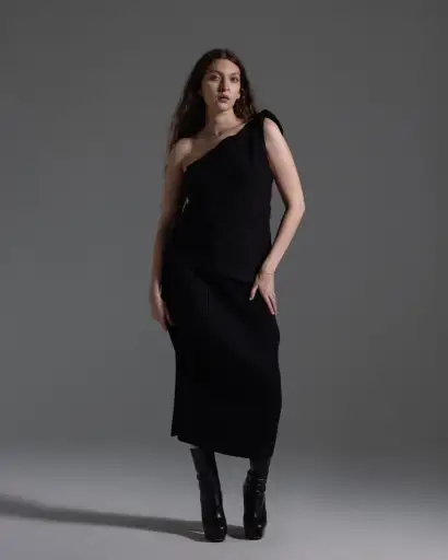 Gucci Black One Shoulder Silk Top w/ Slit