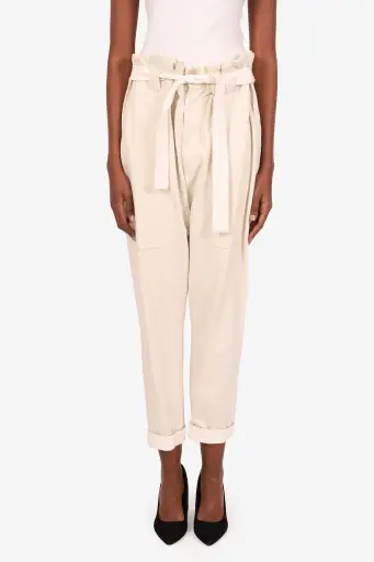Brunello Cucinelli Cream Cotton Belted Pleated Pants Size 6