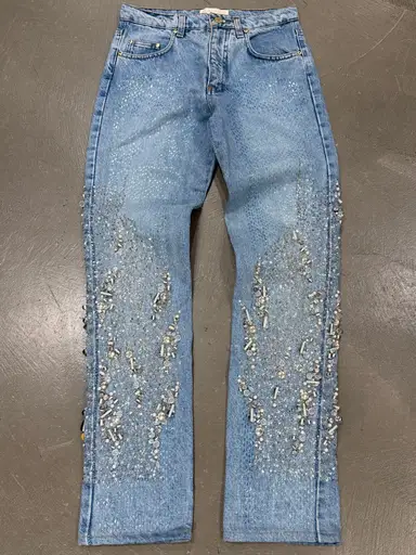 1999 Roberto Cavalli crystal embellished denim straight jeans