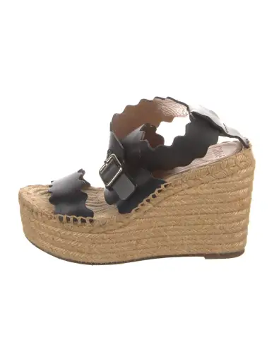 Leather Scalloped Accent Espadrilles
