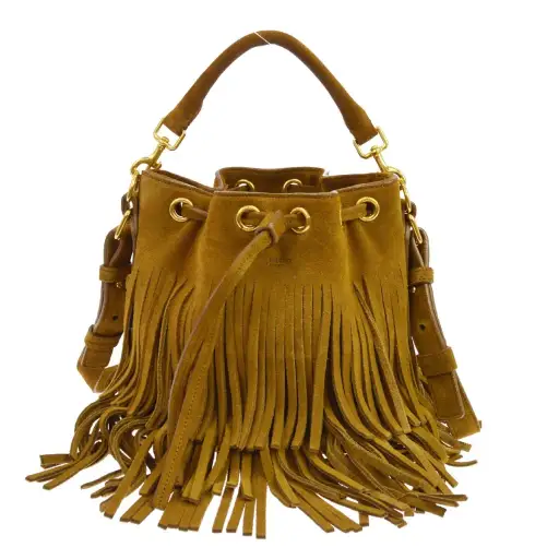 Saint Laurent Tan Suede Fringed Emmanuelle Bucket Bag
