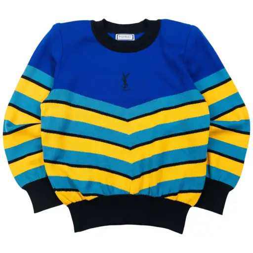 Vintage 80s YSL Yves Saint Laurent Striped Wool Jumper Womens Size M