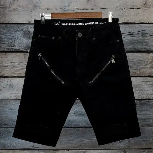 Versace Shorts 28 Black Stretch Milano Italia V19-69 Abbigliamento Sportivo Srl Moto 90s Y2K Streetwear Mens