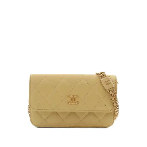 Yellow Chanel CC Quilted Lambskin Clutch With Chain Crossbody Bag