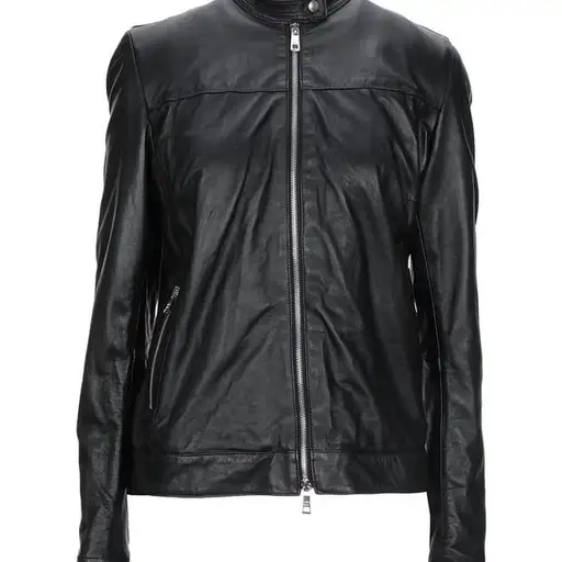 GIORGIO BRATO Round Neck Leather Biker Jacket