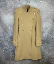 Gareth Pugh Runway Luxury Wool Blend Double Breasted Long Jacket Coat Beige 38