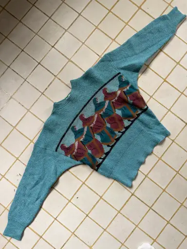 aw1982 Gianni Versace Teal Neoclassical Intarsia Sweater - Size S