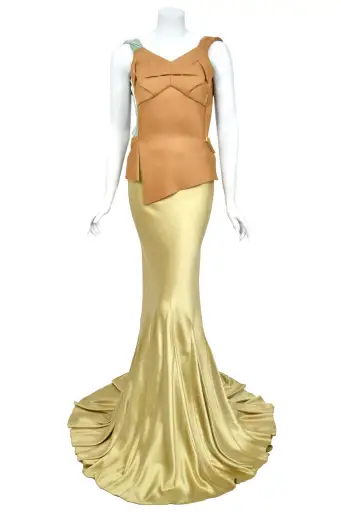 2016 Maison Margiela by John Galliano Runway Champagne Satin Breastplate Backless Bias-Cut Gown
