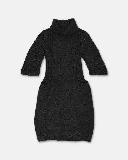Miu Miu FW2008 Turtleneck Knit Wool Dress Dark Grey