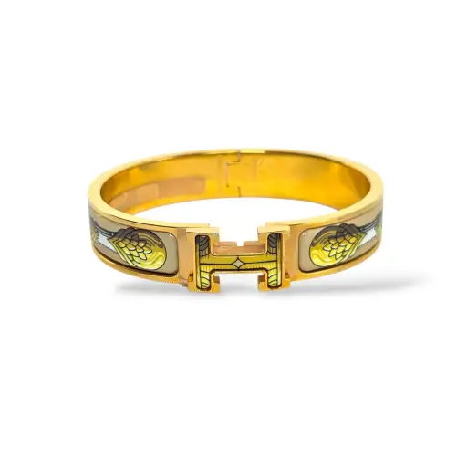 Clic Clac H PM “Vliquetis Songe de Nuit” Printed Enamel Bracelet | Gold-Plated