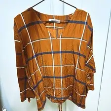 HENRIK VIBSKOV Brown Check Blouse Size S 3/4 Sleeve