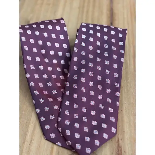 Luciano Barbera Mens‎ Silk Geometric Pattern Necktie Handmade Italy Burgundy (2)