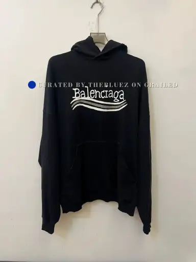 Balenciaga Black Logo Print Hooded Sweatshirt