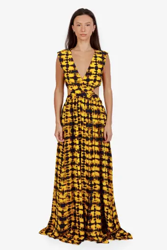 Proenza Schouler Yellow/Black Tie-Dye Cut Out Maxi Dress Size 10