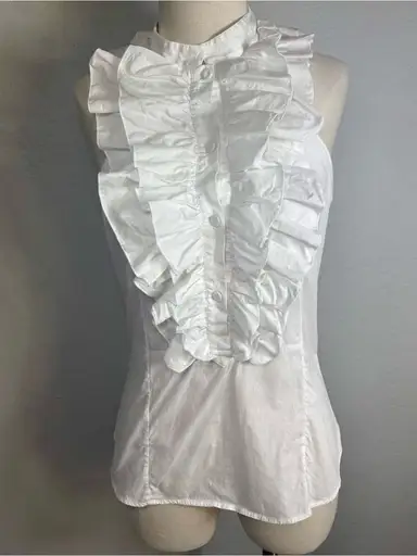 Luciano Barbera White Ruffle-Front Sleeveless Camisole