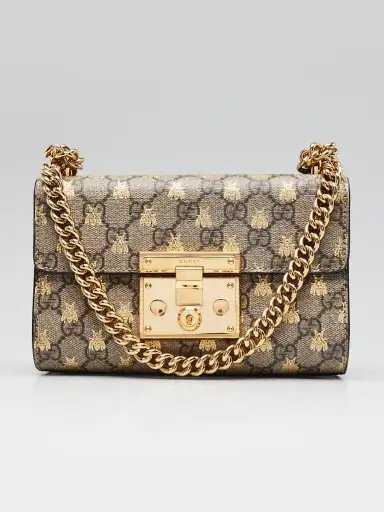 Gucci Beige/Ebony GG Supreme Bees Coated Canvas Padlock Small Shoulder Bag