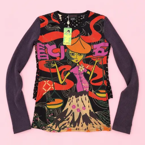 Custo Barcelona Graphic Print Crochet Long Sleeve Top