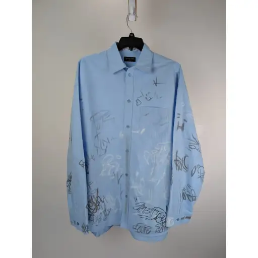 o1rshd1 Cotton Poplin Graffiti Shirt in Sky Blue