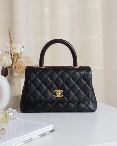 Coco Handle Small | Black Caviar Brushed Gold Hardware