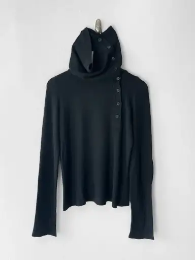 EMPORIO ARMANI - circa 1996 LONG SLEEVE KNIT TOP WITH ASYMMETRIC BUTTON DETAILING