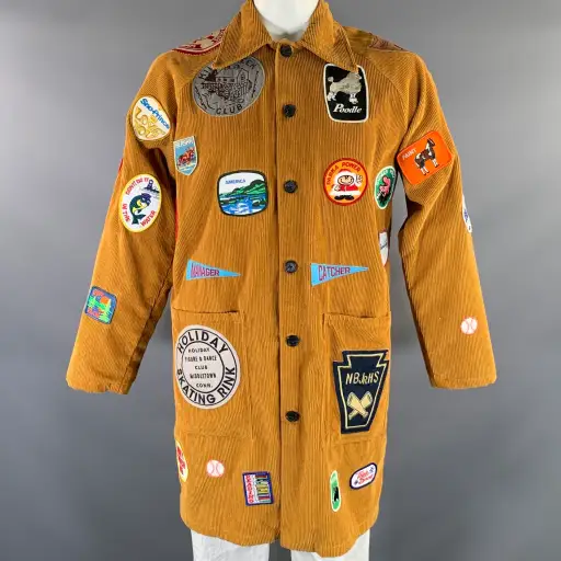 BODE Size M L Tan Multi Color Patches Cotton Buttoned Coat