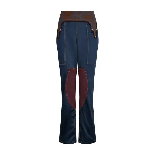 1990s Gianfranco Ferre Boutique Indigo Satin and Jacquard Trousers