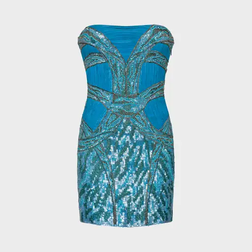 Turquoise Lace-Up Embellished Mini Dress Roberto Cavalli Pre-Fall 2012