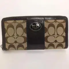 COACH コーチ 長財布 ラウンドファスナー シグネチャ ブラウン ベージュ