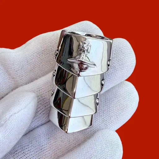 Oversized vintage armor silver  ring with stacked, geometric design #punk #men #women #vintage #rings