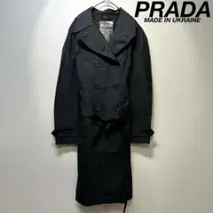 希少 美品 PRADA ダブルブレスト ベルト ラバー ロゴ トレンチコート