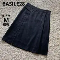BASILE28　ひざ丈スカート　スリット　レース　ストライプ　Aライン　ウール