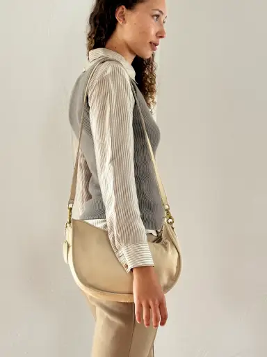 Vintage Bone Leather Coach Crescent Bag