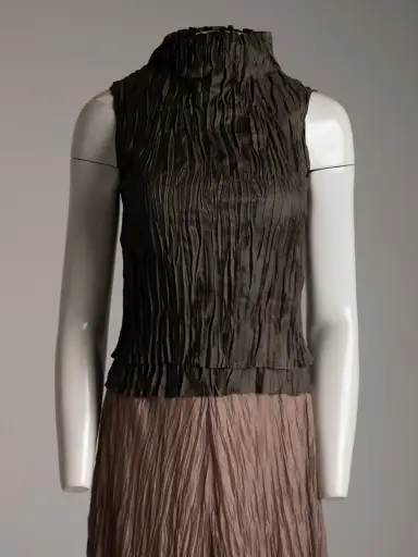 Hiroko Koshino Dark Green Layered Pleated Top