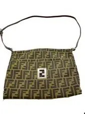 Fendi Zucca Monogram Shoulder Bag Brown Nylon Crossbody Vintage Womens Small