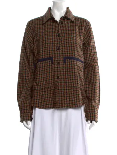 Virgin Wool Plaid Print Top w/ Tags
