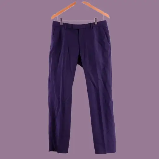 Z Zegna Mens Pants Slim Fit 34x31 Wool Blend Micro Check Blue Purple Dress Business Formal