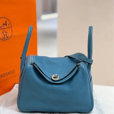 愛馬仕Hermes lindy26 牛仔藍 銀扣 框M刻
