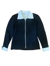 MARTINO MIDALI BASIC WOMEN'S BLACK/CREAM ZIP FRONT STRETCH BLAZER SIZE 44-EUC