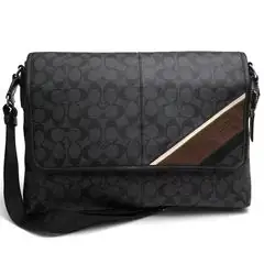 COACH 70335 Heritage Stripe Slim Messenger ヘリテージストライプ スリム メッセンジャー / コーチ シグネチャー柄 シグニチャーコーテッドキャンバス 牛革 メッセンジャーバッグ ブラック 黒 ショルダーバッグ メンズ