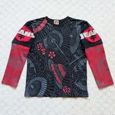 Rare Michiko Koshino Yen Jeans Japan Graphic Long Sleeve T Shirt Sweatshirt Sz S