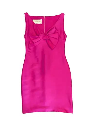 Women's Valentino Fuchsia Silk Bow Detail Cocktail Dress Size 4