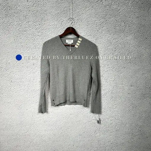 Thom Browne Gray V-Neck Sweater