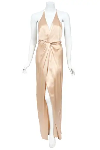 2011 Gucci Resort Collection Champagne Silk Draped Low-Plunge High Slit Maxi Slip Dress