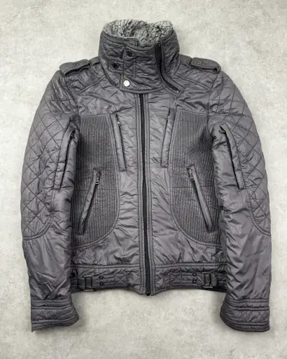 AW2009 Dolce & Gabbana Grey Shearling Detachable Collar Quilted Astro Jacket
