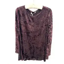 NEW Martino Midali SMALL Burgundy Burnout Velvet Floral Top Semi Sheer - AC