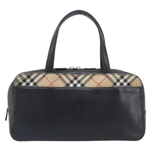 Burberry Nova Check Leather And Nylon Black Leather Handbag (Pre-Owned)