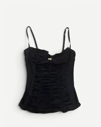 Dolce & Gabbana 2000s Black Metal Logo Pleated Bustier