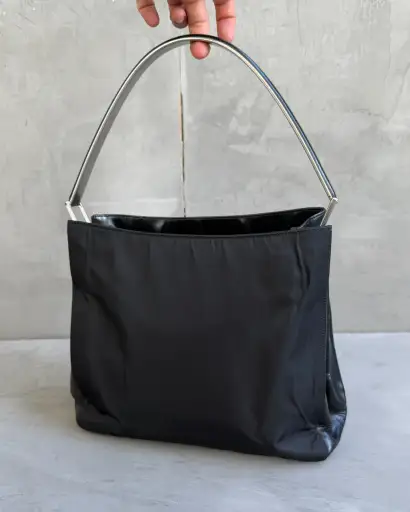 Prada FW98 Black Nylon and Leather Shoulder Bag