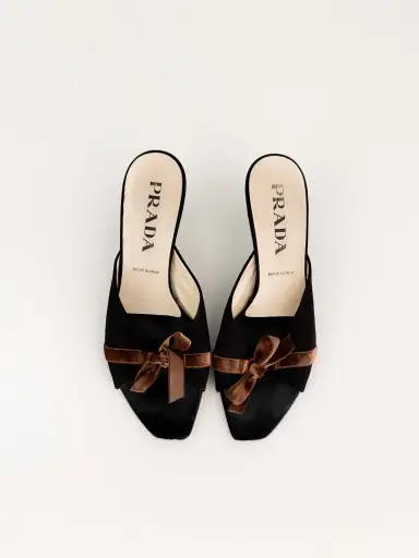 Prada Vintage Black & Brown Bow Sandal Heels (US 7 / IT 37.5)