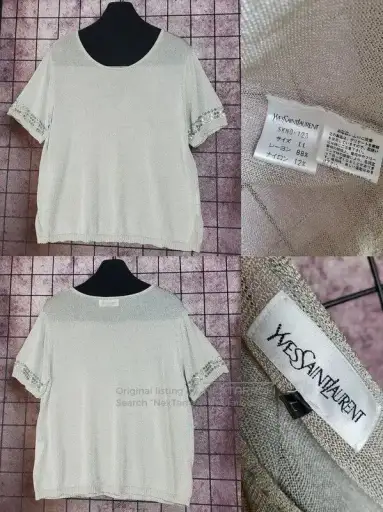 YSL Summer Light Gray Embroidered Short Sleeve Tee .